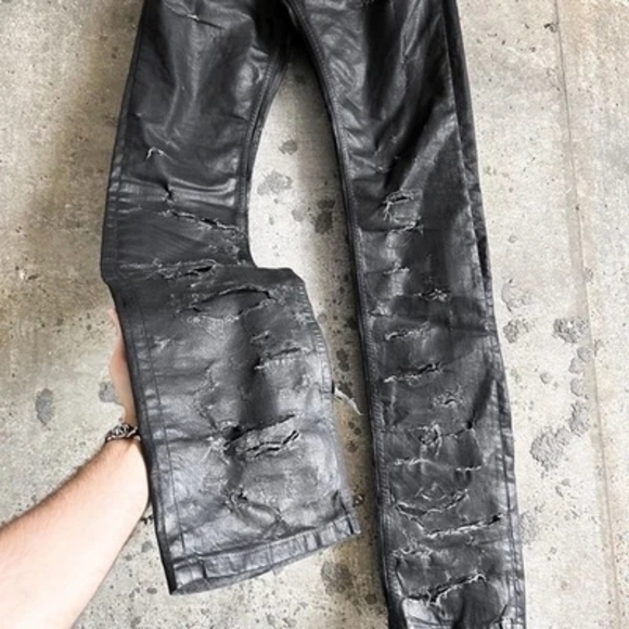 Dior Men's Black Skinny Jeans Waxed And Distressed Black 32w Heidi Slimane Rick - Picture 8 of 12